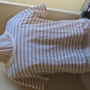 LuLaRoe White and Gray Striped Short Sleeve Tee